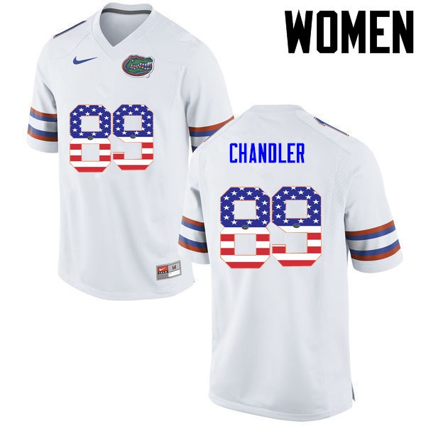 Florida Gators Women #89 Wes Chandler College Football USA Flag Fashion White